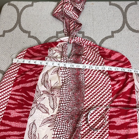 Banana Republic TWIST-NECK RED SUNSET MIDI DRESS Elegant Red and White Dress - Picture 6 of 15